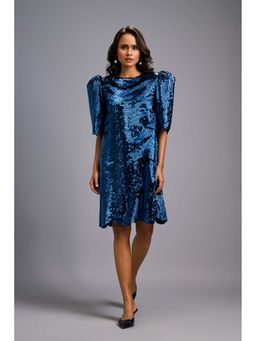 Deepika Arora - Women's Navy Blue Sequined Half Sleeves Dress