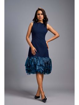 Deepika Arora - Women's Navy Blue Sequined Sleeveless Dress