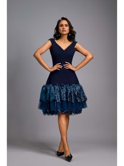 Deepika Arora - Women's Navy Blue Sequined Sleeveless Dress