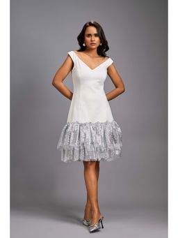 Deepika Arora - Women's White Sequined Sleeveless Dress