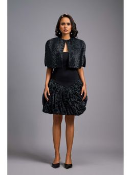 Deepika Arora - Women's Black Sequined Half Sleeves Dress with Cape