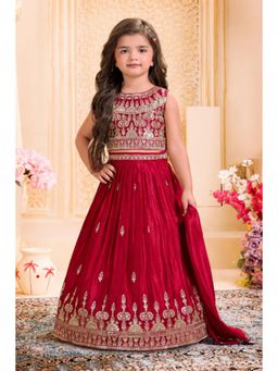 Lagorii - Girls Maroon Silk Blend Choli with Lehenga and Dupatta