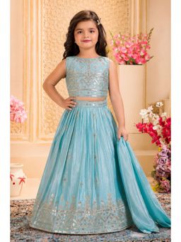 Lagorii - Girls Blue Silk Blend Choli with Lehenga and Dupatta