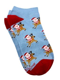 Mint & Oak - Reindeer Ride with Santa Socks - Blue