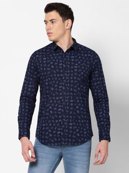 Lee - Men's Printed Navy Blue Shirt Slim Fit