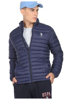 U.S. POLO ASSN. - Men Navy Blue Solid High Neck Quilted Jacket