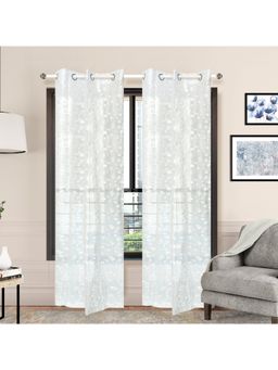 At Home by Nilkamal - Arias Luxuria Sheers Floral Long Door Curtain White (Set of 2)