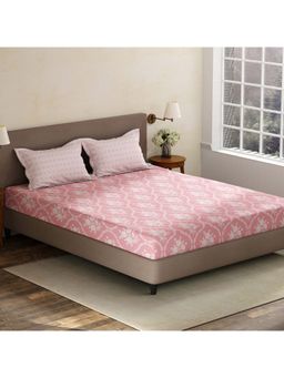 Layers - Pink Floral Cotton Bedsheet with Pillow Covers (King)