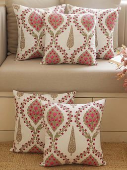 The Home Story - Pink Floral Cotton Cushion Cover