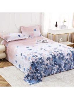 Story@Home - Navy Blue Floral Microfiber Bedsheet with Pillow Covers (Double)