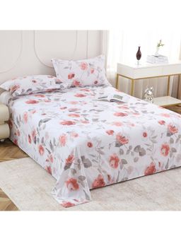 Story@Home - White Floral Microfiber Bedsheet with Pillow Covers (Double)