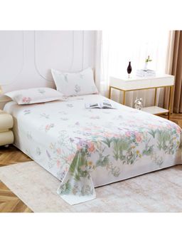 Story@Home - White Floral Microfiber Bedsheet with Pillow Covers (Double)