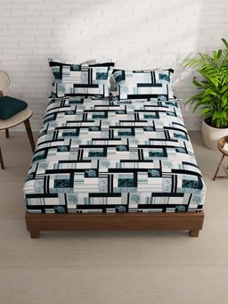 KOPA - Blue Geometric Microfibre Bedsheet with Pillow Covers (Double)