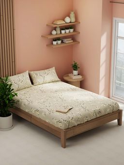 KOPA - Grey Floral Microfibre Bedsheet with Pillow Covers (Double)