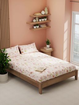KOPA - Pink Floral Microfibre Bedsheet with Pillow Covers (Double)