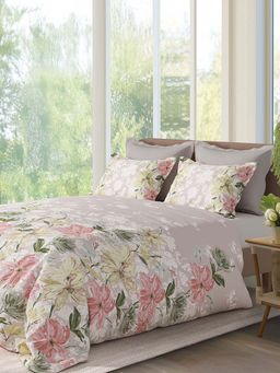 SANSAAR A D'DECOR BRAND LIVE CONSCIOUSLY - Pink Floral Cotton Bedsheet with Pillow Covers (King)