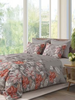 SANSAAR A D'DECOR BRAND LIVE CONSCIOUSLY - Grey Floral Cotton Bedsheet with Pillow Covers (King)