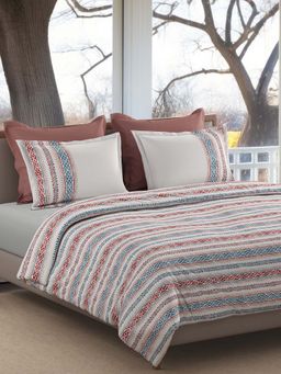 SANSAAR A D'DECOR BRAND LIVE CONSCIOUSLY - Red Ethnic Cotton Bedsheet with Pillow Covers (King)