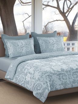 SANSAAR A D'DECOR BRAND LIVE CONSCIOUSLY - Blue Floral Cotton Bedsheet with Pillow Covers (King)