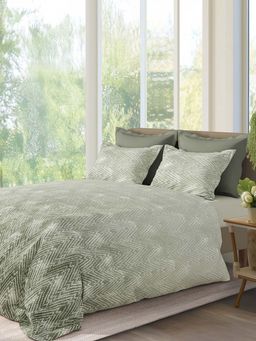 SANSAAR A D'DECOR BRAND LIVE CONSCIOUSLY - Green Geometric Cotton Bedsheet with Pillow Covers (King)