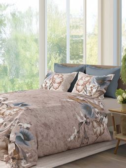 SANSAAR A D'DECOR BRAND LIVE CONSCIOUSLY - Beige Floral Cotton Bedsheet with Pillow Covers (King)