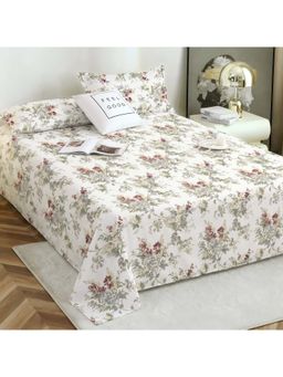 Story@Home - White Floral Cotton Bedsheet with Pillow Covers (Double)