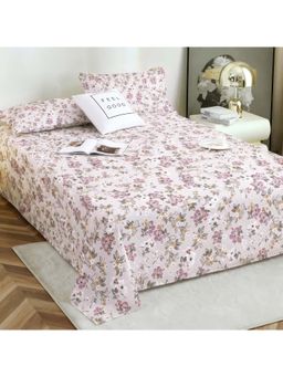Story@Home - Pink Floral Cotton Bedsheet with Pillow Covers (Double)