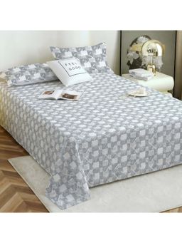 Story@Home - Grey Geometric Cotton Bedsheet with Pillow Covers (Double)