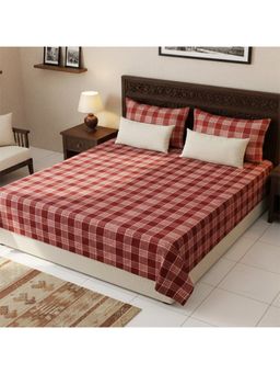 Athom Living - Maroon Geometric Cotton Bedsheet with Pillow Covers (Large)