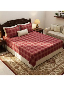 Athom Living - Maroon Geometric Cotton Bedsheet with Pillow Covers (Large)