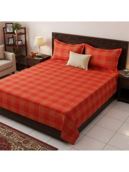 Athom Living - Red Geometric Cotton Bedsheet with Pillow Covers (Large)