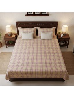 Athom Living - Cream Geometric Cotton Bedsheet with Pillow Covers (Large)