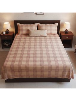 Athom Living - Beige Geometric Cotton Bedsheet with Pillow Covers (Large)