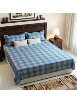 Athom Living - Blue Geometric Cotton Bedsheet with Pillow Covers (Large)