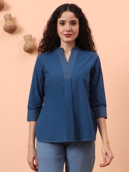 Yufta - Blue Cotton Regular Top