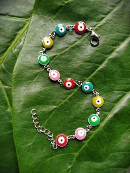 Digital Dress Room - Fancy Evil Eye Rakhi Design Ed Silver Plated Adjustable Wrist Bracelet