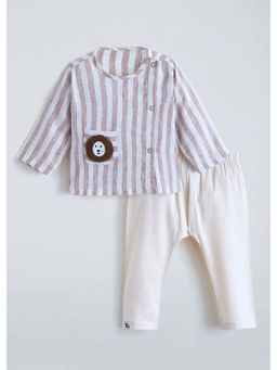 Hopscotch - Striped Lion Applique T-Shirt with Pant