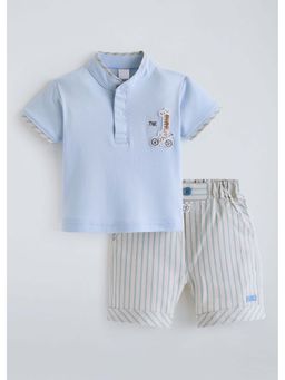 Hopscotch - Giraffe Applique T-Shirt with Shorts - Blue