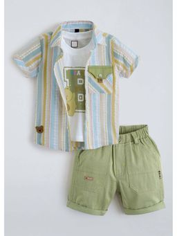 Hopscotch - Pure Cotton Striped Shirt with Vest and Shorts - Multi-Color