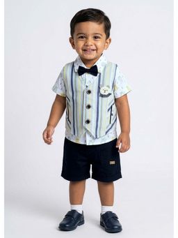 Hopscotch - Teddy Applique Striped 4-Piece Formal Set - Multi-Color