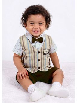 Hopscotch - Teddy Applique Striped 4-Piece Formal Set - Multi-Color