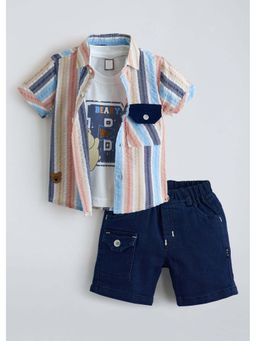 Hopscotch - Pure Cotton Striped Shirt with Vest and Shorts - Multi-Color