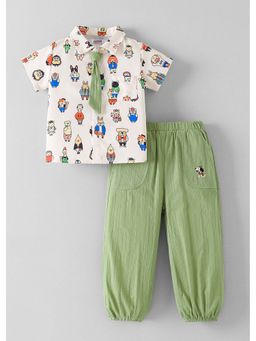 Hopscotch - Puppy Embroidery Shirt with Jogger and Tie