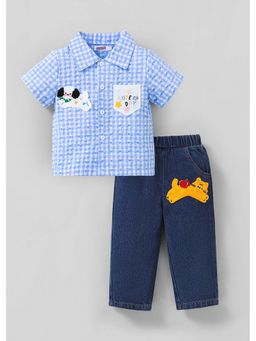 Hopscotch - Animal Applique Checkered Shirt with Jeans