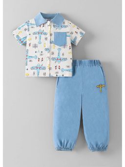 Hopscotch - Plane Embroidery Shirt with Joggers