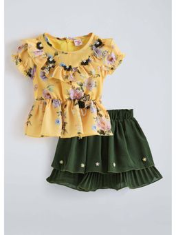 Hopscotch - Cotton Floral Top and Skirt Set - Yellow