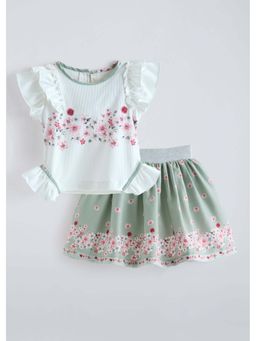 Hopscotch - Cotton Floral Top and Skirt Set - White