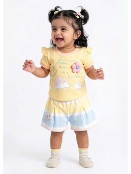 Hopscotch - Floral Applique Ruffled Top with Shorts