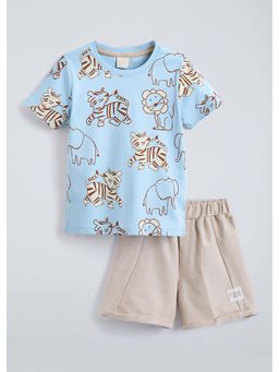 Hopscotch - Cotton Animal T-Shirt with Shorts - Blue