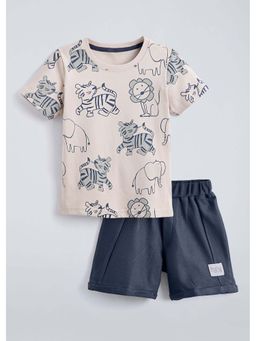 Hopscotch - Cotton Animal T-Shirt with Shorts - Taupe